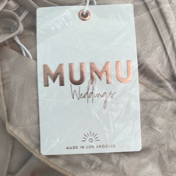 Show Me Your MuMu Samantha Ruffle Wrap Midi Dress Champagne Luxe Satin XXS - Picture 6 of 8